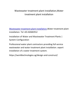 Wastewater treatment plant installation,Water treatment plant installation