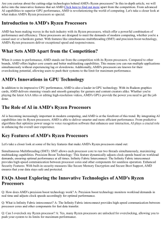 Exploring the Innovative Technologies of AMD's Ryzen Processors