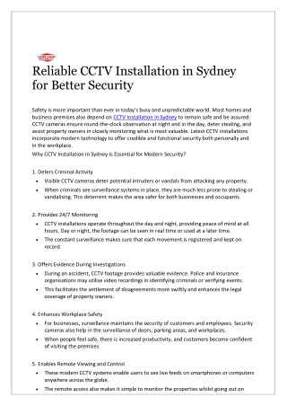 Reliable CCTV Installation in Sydney for Better Security