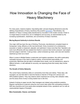 How Innovation is Changing the Face of Heavy Machinery