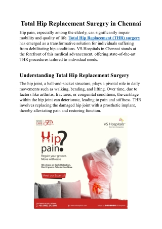 Total Hip Replacement Suregry in Chennai