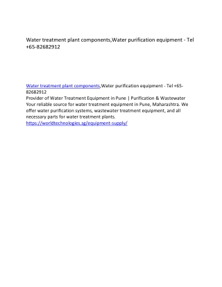 Water purification equipment - Tel  65-82682912