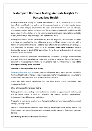 Naturopath Hormone Testing Accurate Insights for Personalized Health