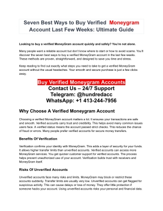 Buy Verified Moneygram Accounts Contact Us – 24/7 Support Telegram: @hundredacc