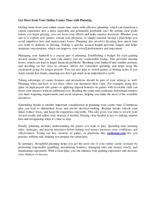 Get More from Your Online Casino Time with Planning