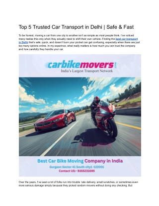 Top 5 Trusted Car Transport in Delhi _ Safe & Fast