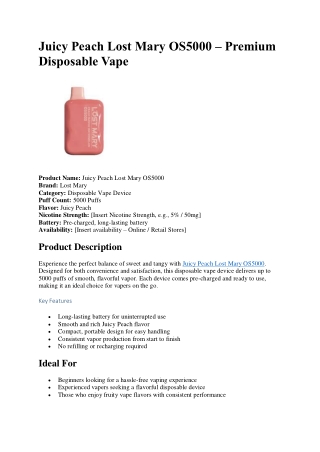 Juicy Peach Lost Mary OS5000 – Sweet, Smooth, and Refreshing