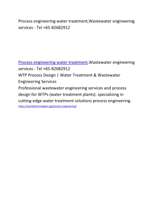 Process engineering water treatment,Wastewater engineering services - Tel  65-82682912