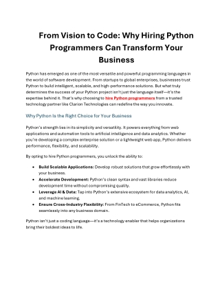 Transform Your Business with Python Experts from Clarion