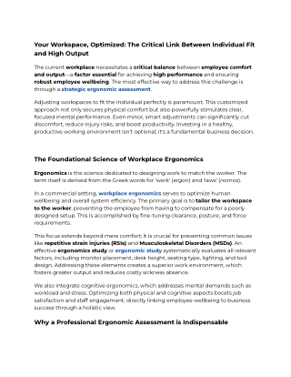 Your Workspace, Optimized_ The Critical Link Between Individual Fit and High Output