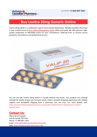 Buy Levitra 20mg Generic Online