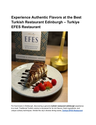 Savor Authentic Cuisine at the Leading Turkish Restaurant Edinburgh – Turkiye EF