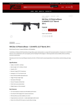 IWI Zion-15 Pistol w/Brace 5.56NATO 12.5″ Barrel 30 1 in USA -prime-firearms.com