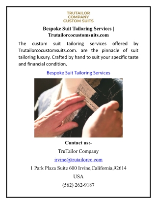Bespoke Suit Tailoring Services  Trutailorcocustomsuits.com