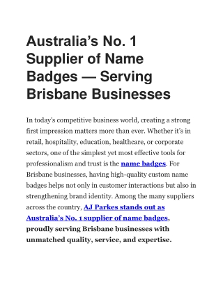Australia’s No. 1 Supplier of Name Badges — Serving Brisbane Businesses