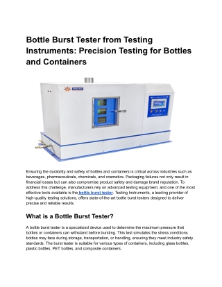 Bottle Burst Tester from Testing Instruments_ Precision Testing for Bottles and Containers