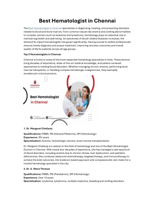 Best Hematologist in Chennai