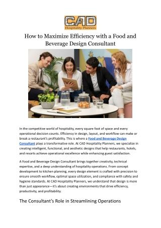 How to Maximize Efficiency with a Food and Beverage Design Consultant