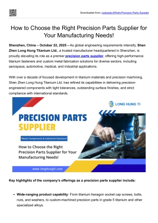 How to Choose the Right Precision Parts Supplier for Your Manufacturing Needs!