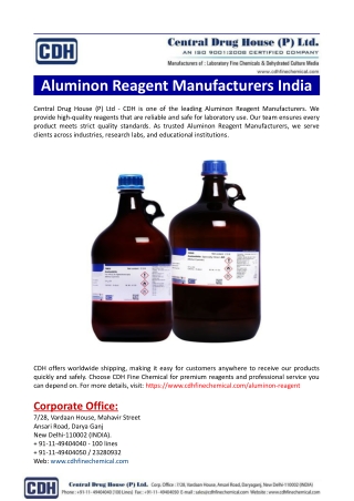 Aluminon Reagent Manufacturers India