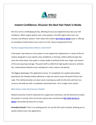 Instant Confidence: Discover the Best Hair Patch in Noida