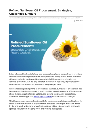 Refined Sunflower Oil Procurement: Strategies, Challenges, and Future Outlook