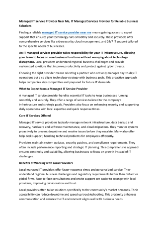 Managed IT Service Provider Near Me, IT Managed Services Provider for Reliable Business Solutions