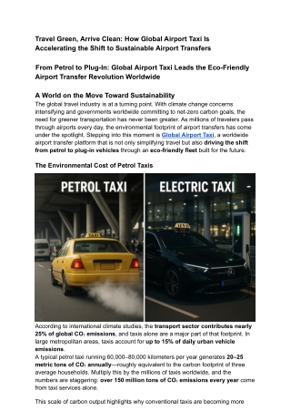 Travel Green, Arrive Clean – Global Airport Taxi’s Eco-Friendly Airport Transfer