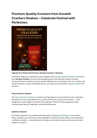 Premium Quality Crackers from Koushik Crackers Sivakasi  Celebrate Festival with Perfection