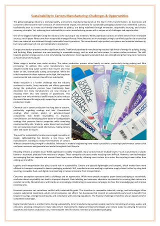 Sustainability In Cartons Manufacturing: Challenges & Opportunities
