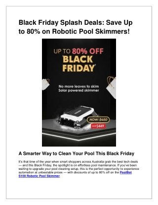 Black Friday Splash Deals – Save Up to 80% on PoolBot S100 Robotic Pool Skimmer