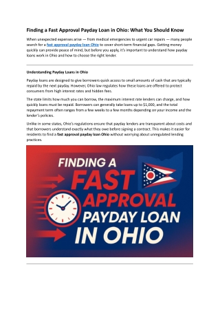 Finding a Fast Approval Payday Loan in Ohio