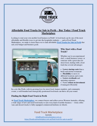 Affordable Food Trucks for Sale in Perth – Buy Today Food Truck Marketplace