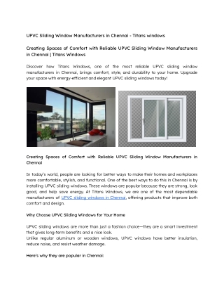 The UPVC Sliding Window Manufacturers in Chennai - Titans windows