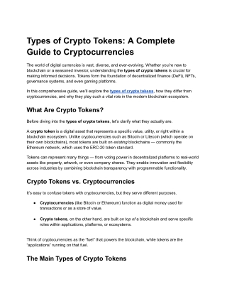Crypto Tokens Types_