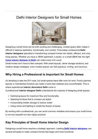 Delhi Interior Designers for Small Homes
