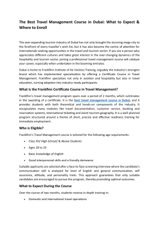 Travel Management Course in Dubai