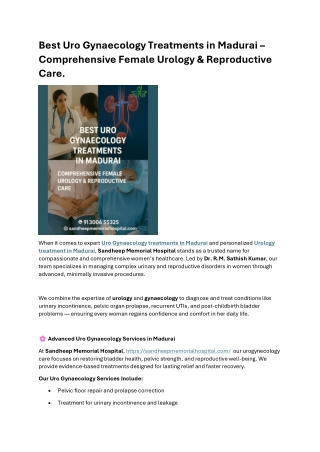 Best Uro Gynaecology Treatments in Madurai  Comprehensive Female Urology & Reproductive Care