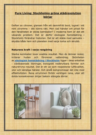 Pure Living: Stockholms gröna städrevolution börjar