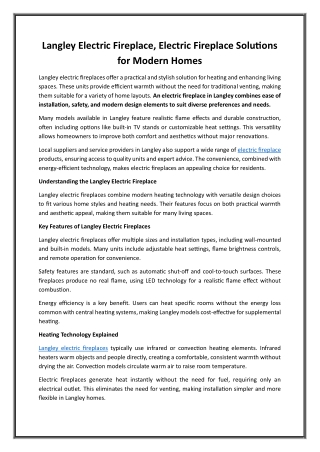 Langley Electric Fireplace, Electric Fireplace Solutions for Modern Homes