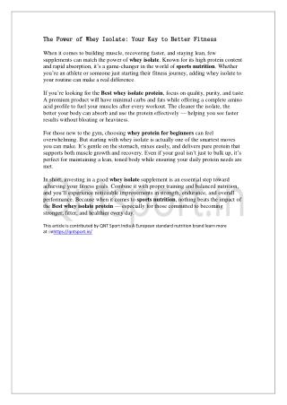 The Power of Whey Isolate