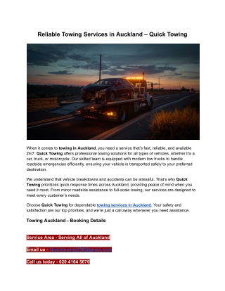 Reliable Towing Services in Auckland – Quick Towing