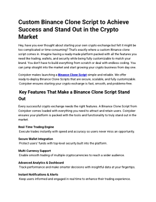 Custom Binance Clone Script to Achieve Success and Stand Out in the Crypto Market