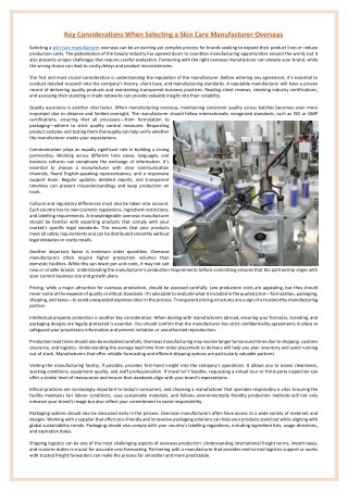 Key Considerations When Selecting a Skin Care Manufacturer Overseas