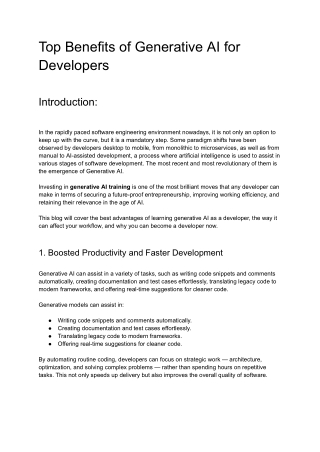 Top Benefits of Generative AI for Developers