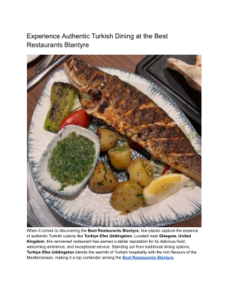 Discover Authentic Turkish Dining at the Best Restaurants Blantyre