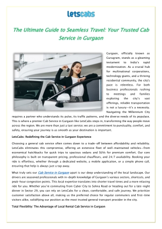 The Ultimate Guide to Seamless Travel Your Trusted Cab Service in Gurgaon