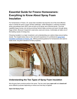 Essential Guide for Fresno Homeowners_ Everything to Know About Spray Foam Insulation