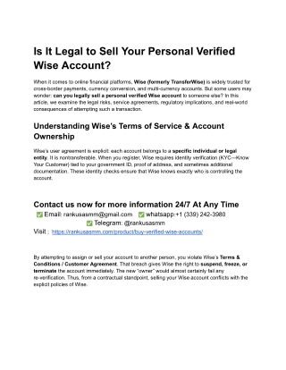 Is It Legal to Sell Your Personal Verified Wise Account_