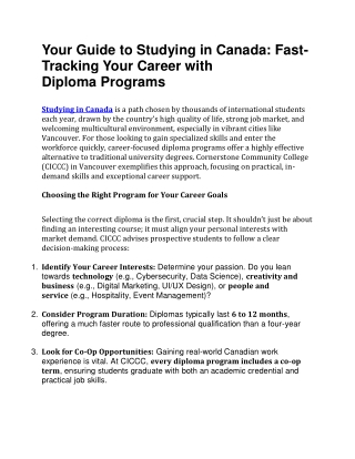 Your Guide to Studying in Canada Fast-Tracking Your Career with Diploma Programs
